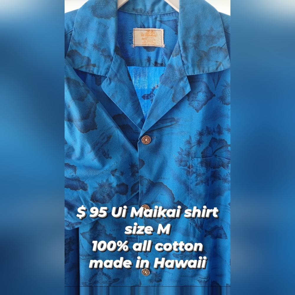 Ui Maikai Blue Floral Hawaiian Shirt personally brought from Hawaii...100%authen